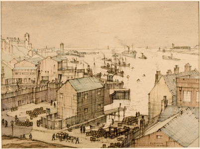 Near the Mouth of the Tyne (charcoal, ink & w/c on paper)