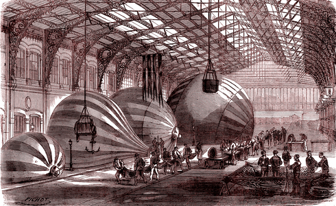 Manufactoring balloons for the central Post Office in Paris, 1872 (engraving)