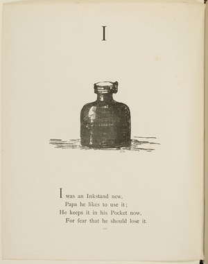 Inkstand Illustrations and verses from Nonsense Alphabets drawn and written by Edward Lear.