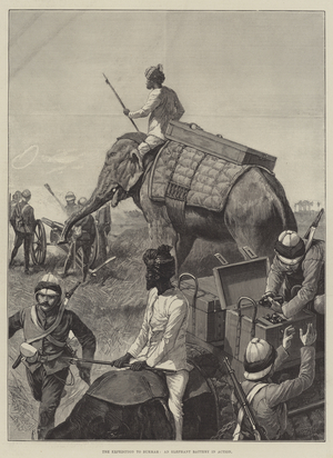 The Expedition to Burmah, an Elephant Battery in Action (engraving)