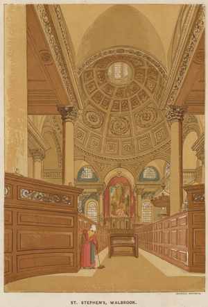 Interior view of St Stephen's Church (coloured engraving)