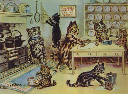 The Little Miss Pussy Cats helping in the kitchen (colour litho)