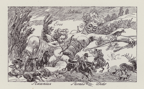 Aeneas and his companions hunting (litho)