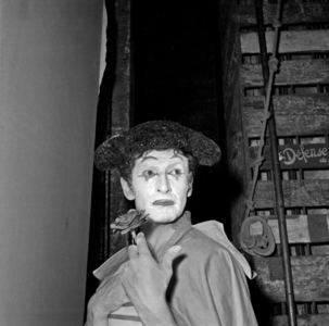French Mime Artist Marcel Marceau Miming The Matador during Press Conference on September 19, 1958, Paris (b/w photo)