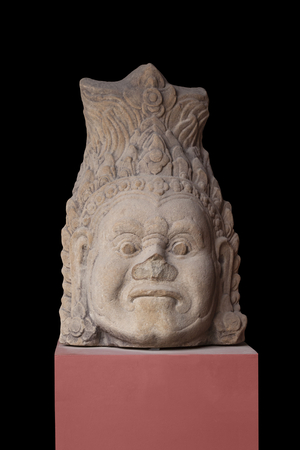 Head of Yaksa, from the gate of Angkor Thom, angkorian period, Bayon style, late 12th century, national museum of Cambodia, Phnom Penh,  Cambodia