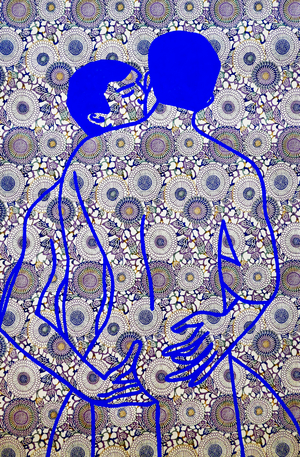 Masculin japonais 11, 2020 (acrylic on screen-printed Japanese paper)