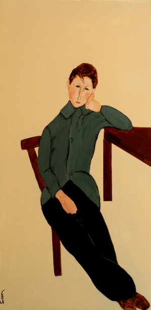Modigliani Boy seated, 2016, (acrylic on canvas)