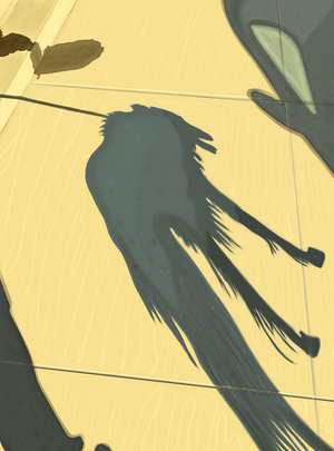 Spilled Coffee and Dog Shadow On Sidewalk, Brooklyn (digital art)