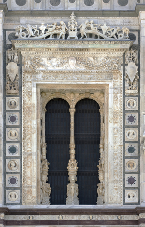 Window, detail of the exterior of Certosa di Pavia, Province of Pavia, Lombardy, Italy (photo)