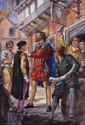 Illustration for Westward Ho! by Charles Kingsley (colour litho)