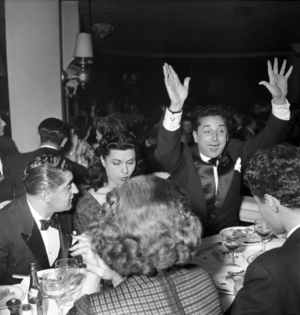 Opening Ot The Cabaret "Chez Josephine" in Paris December 17, 1948 : Pierre Brasseur (R) and his Wife Lina Magrini (b/w photo)