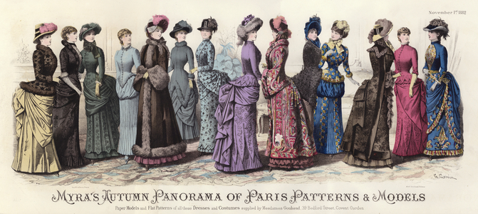 Myra's Autumn Panorama of Paris Patterns and Models (coloured engraving)