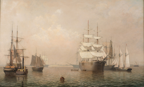 Merchantmen Off Boston Harbor, 1863 (oil on canvas)