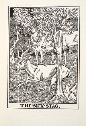 The Sick Stag, from Fontaine Fables, pub. 1905 (engraving)