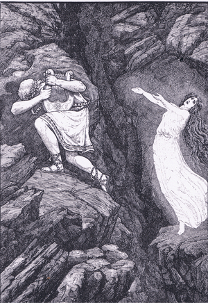 "Orpheus," she cried in her despair, "thy hand!", illustration from 'Children of the Dawn ', 1925 (litho)