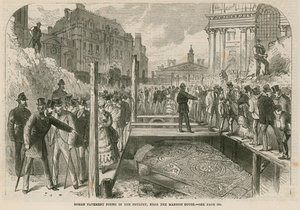 Roman pavement found in the Poultry, near the Mansion House (engraving)