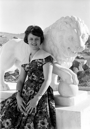 Princess Muna 2Nd Wife of King Hussein of Jordan here during Honeymoon at Basman Palace in Amman June 5, 1961 (b/w photo)