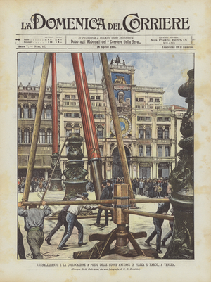 The Raising And Placing In Place Of The New Antennas In St Mark's Square, Venice (colour litho)