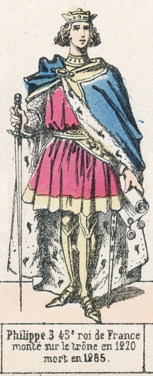 Philippe 3, 45e roi de France, monte sur le trone en 1270, mort en 1285 (coloured engraving)
