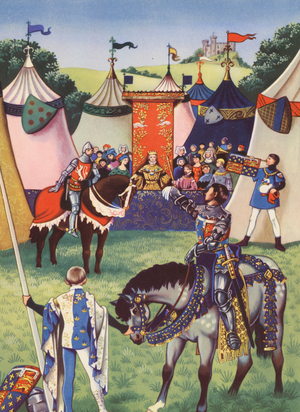 The Duel of Bolingbroke and Mowbray (colour litho)
