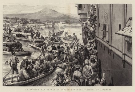 An English Man-of-War in Japanese Waters, Visitors at Awomori (engraving)