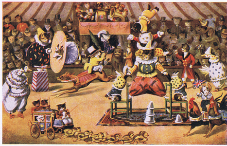 The circus, illustration from 'Tommy, Tinker and Tip-Toes (A tale of three little kittens) ', 1920 (colour litho)