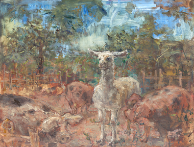 Llama among Pigs, 2017 (Oil on Panel)