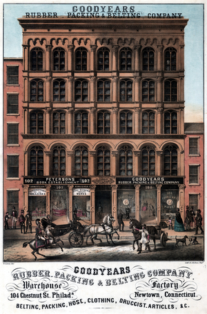 Goodyears Rubber-Packing & Belting Company, printed by Augustus Kollner (b.1813), c.1856 (hand-coloured chromolitho)

