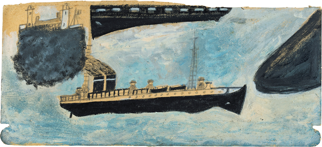 Motor vessel with four men, n.d. (painting)