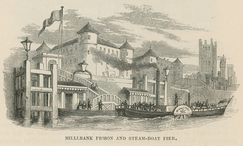 Millbank Prison and steamboat pier (engraving)