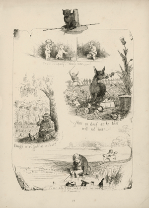 Page from Proverbs with Pictures by Charles H Bennett, 1859 (engraving)