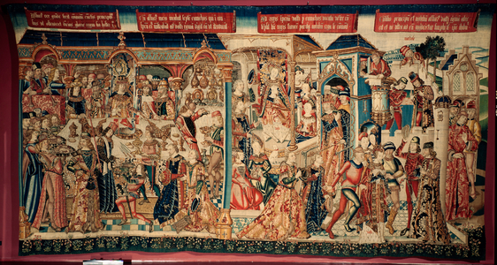Cathedral (La Seo, Catedral del Salvador de Zaragoza). The tapestry museum. Flemish tapestry. Esther and Assuerus : the Banquet of Assuerus and the repudiate of Vasthi (Esther en Assuerus : Het Banket van Assuerus en de Verstoting van Vasthi).