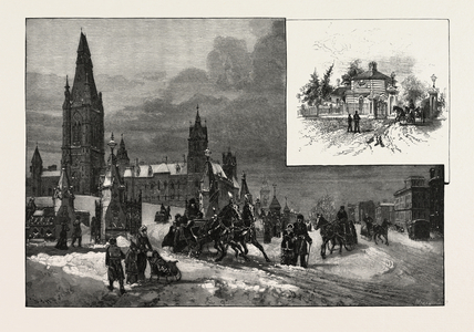 Ottawa, Wellington Street in Winter; Entrance to Rideau Hall, Canada, Nineteenth Century Engraving