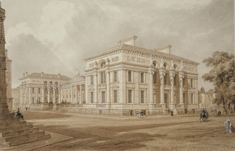 South East View of the Taylor Building and University Galleries (watercolour with bodycolour over graphite)