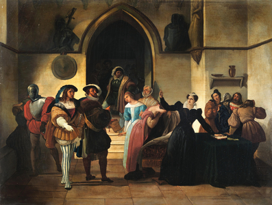 Stuart is sentenced to death, c.1857 (oil on wood)