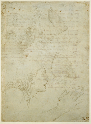 Recto: Studies of a Head and a Hand. Verso: Rough draft of the sonnets 'Come non podde dir' and 'Amor tu m'envesscati', WA1846.187 (metalpoint on a pale-greenish preparation on off-white paper
pen & brown ink)