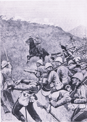 Lang's Nek, 28th January 1881 (1st Boer War), illustration from 'British Battles on Land and Sea ', 1915 (litho)