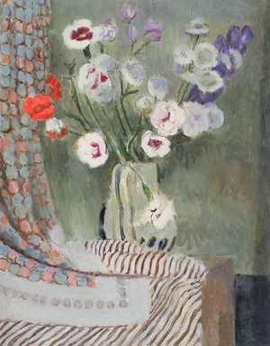 Pinks in a Grey Jug, c.1950 (oil on canvas)