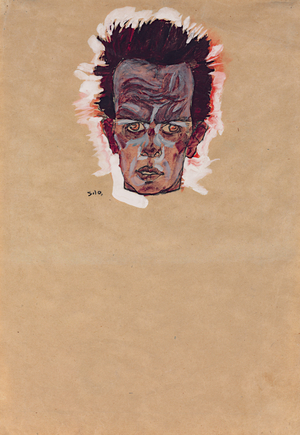 Self Portrait, Head; Selbstbildnis, Kopf, 1910 (gouache, watercolour and charcoal on paper)