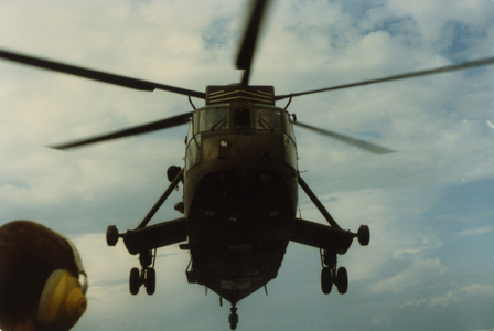 A Helicopter Flying Over the Falklands, 1982 (photo)
