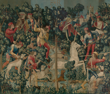 The Unicorn is Attacked, c.1500 (wool warp with wool, silk, silver, and gilt wefts)