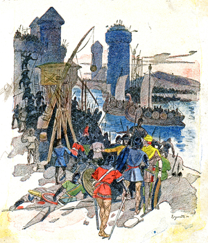 Siege of Paris by the Normans in 885, early 20th century (illustration)