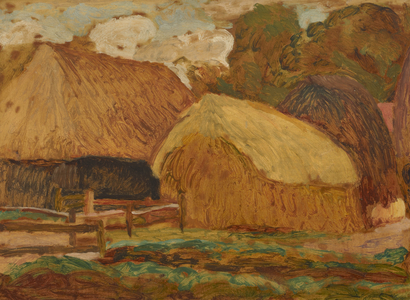 Haystack and Rickyard, c.1920-21 (oil on cardboard)