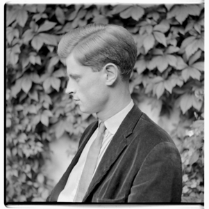 Portrait of Simon Blow, writer, grandson of Detmar Blow, relative by marriage of Isabella Blow, London, early 1960's (b/w photo)