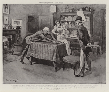 Scene from Dr Conan Doyle's New Play, "A Story of Waterloo", with Mr Irving as Corporal Gregory Brewster (litho)