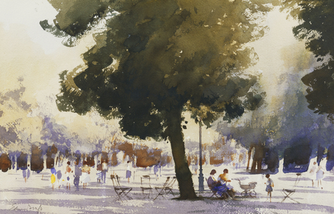 In the Tuilleries, (watercolour)