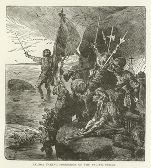 Balboa taking possession of the Pacific Ocean (engraving)