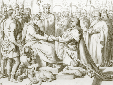 How Hereward came in to the king (engraving)