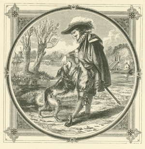 Play with the dog, and he'll spoil your clothes (engraving)