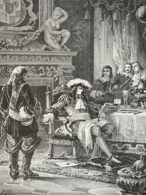 William 3 of Orange Nassau learns of the recognition of King James 3 of England by Louis 14 (Engraving)